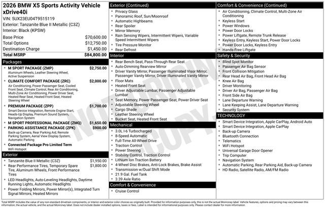 2026 BMW X5 xDrive40i M Sport