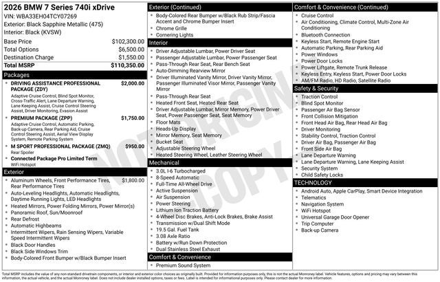 2026 BMW 7 Series 740i xDrive M Sport