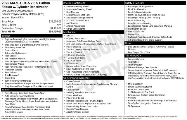 2025 Mazda Mazda CX-5 2.5 S Carbon Edition