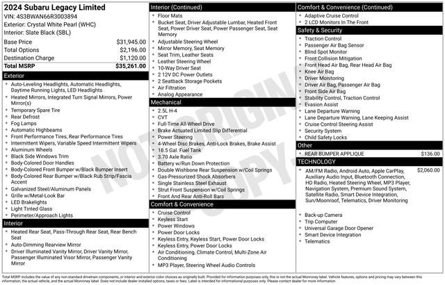 2024 Subaru Legacy Limited